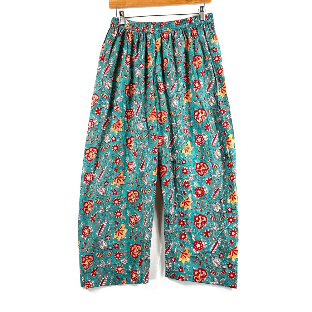 Gulabo Jaipur Floral Pants Womens Large Teal Boho Hippie Culottes Flowy Festival